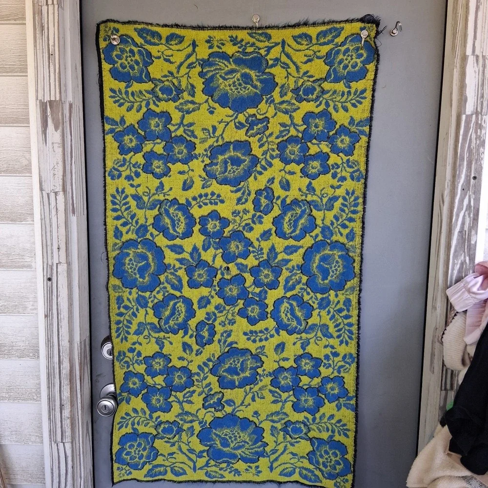 Vintage MCM Bath Towel Blue Yellow Floral Martex GVC USA
